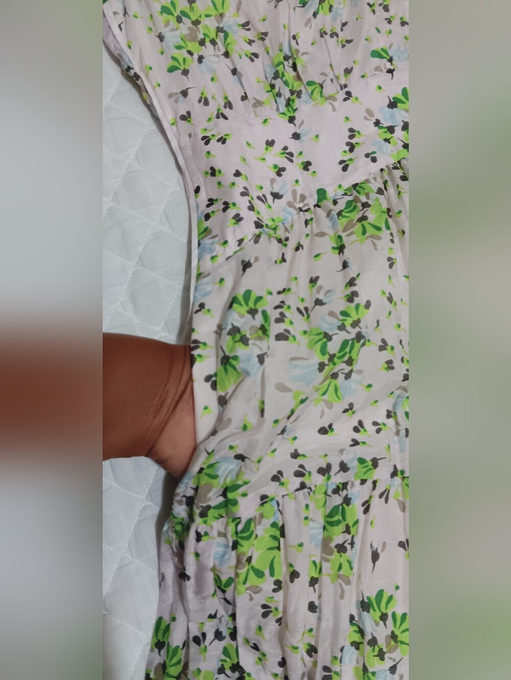ME+EM Soft Pink- Green Floral Midi Dress. Pockes, Zipper On Side, V-neck Size 8 - Picture 9 of 16